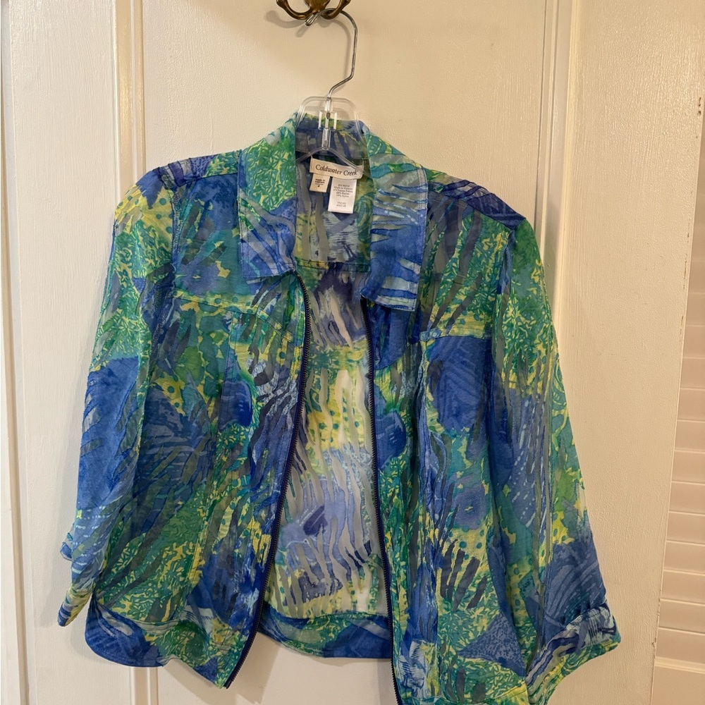 Coldwater Creek Colorful Sheer zip up lightweight jacket 4